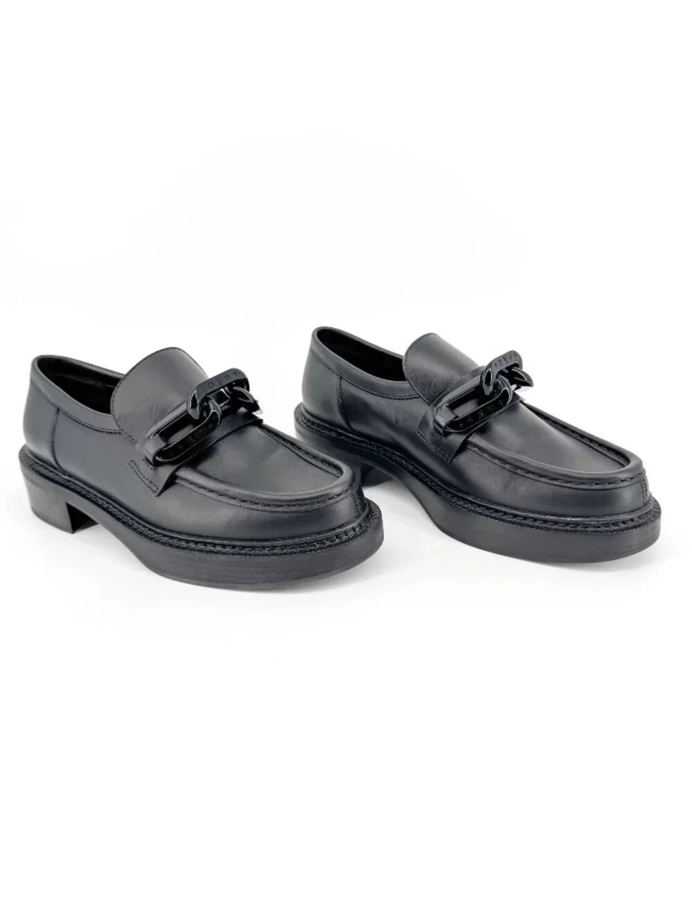 Louis Vuitton Academy Loafers Black LV Chain Platform Size 37.5 US 7.5 Women's